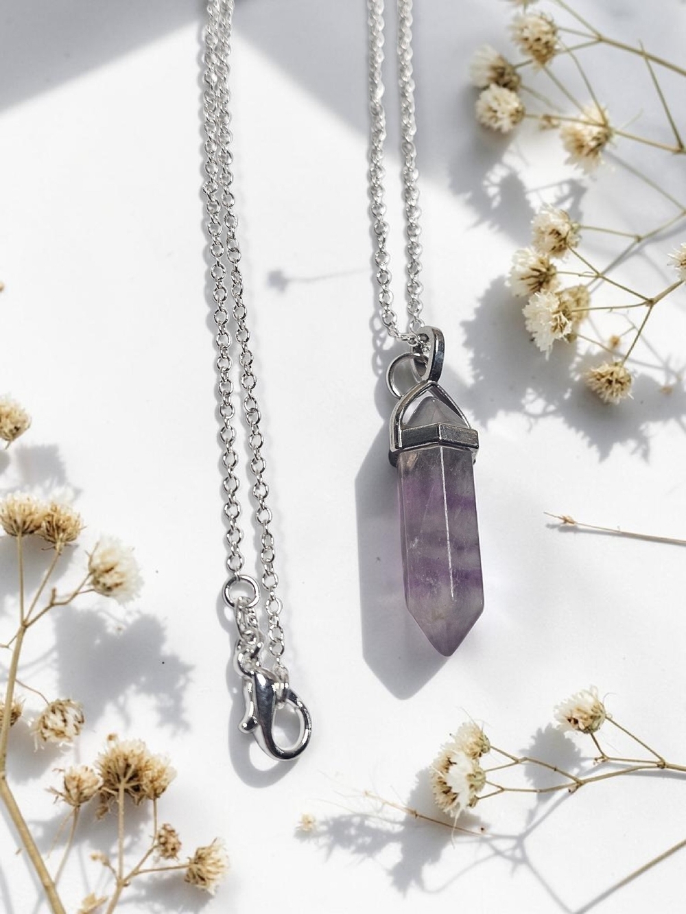 Silver Amethyst Point Pendant Necklace - Women Jewelry